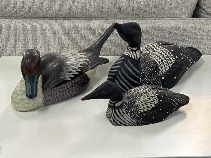 Painted timber duck decoy figures