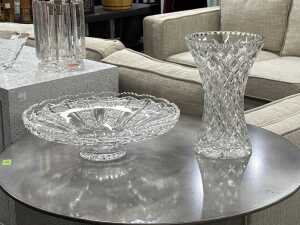 Two large cut crystal pieces including a centrepiece bowl and a vase.