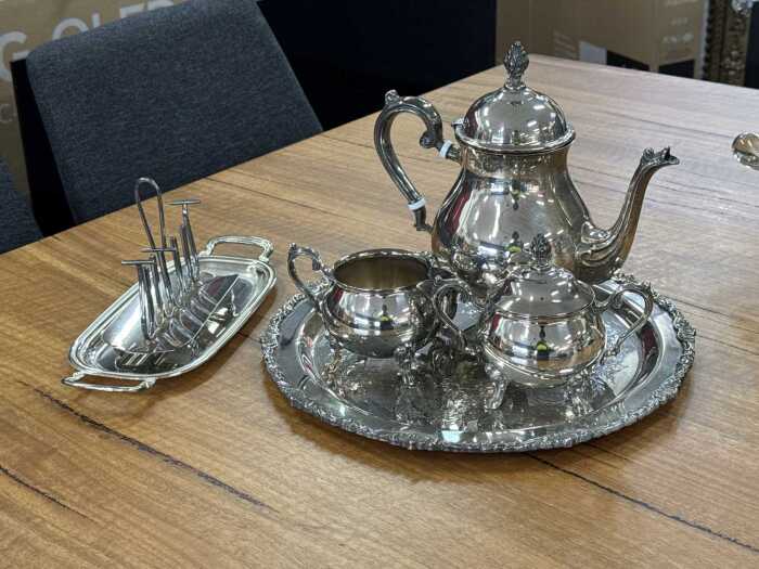 Silver plate including tea service