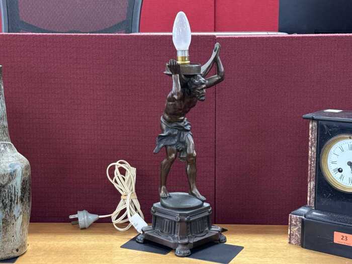 Cast metal figural table lamp of Hercules after Paul Engel