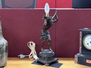 Cast metal figural table lamp of Hercules after Paul Engel
