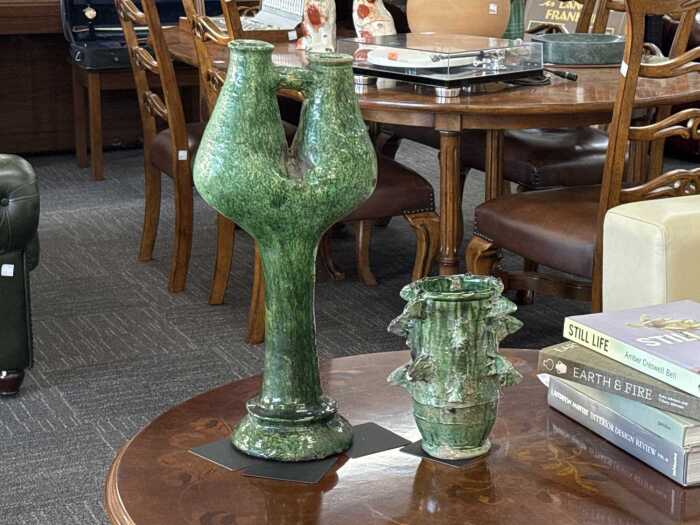 Two cactus- style Moroccan green pottery vessels