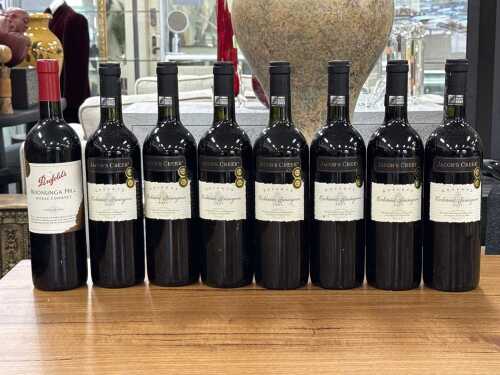 Eight bottles of red wine including Jacob's Creek and Penfolds