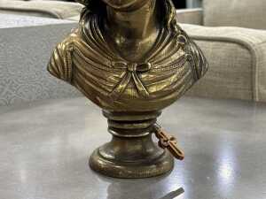Brass-style bust of a girl wearing a bonnet - 3