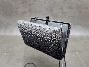 Designer-style black and silver tone clutch bag with black hardware - 2