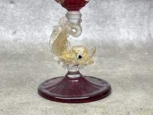 Murano ruby red and gold-flecked fish candlestick - 2