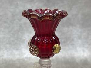 Murano ruby red and gold-flecked fish candlestick - 3