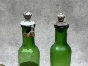 Three antique French green glass perfume bottles - 2