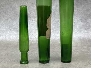 Three antique French green glass perfume bottles - 3