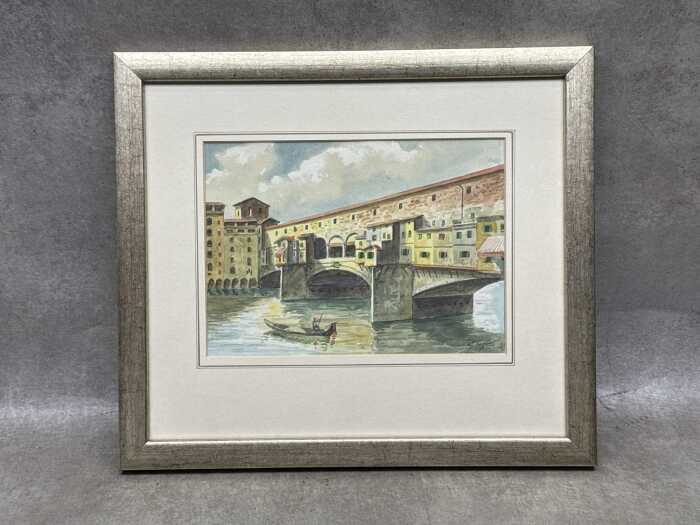 C. Pogni, Ponte Vecchio, Florence. Watercolour painting on paper