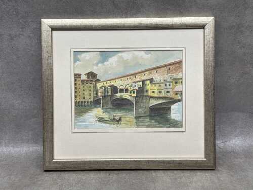 C. Pogni, Ponte Vecchio, Florence. Watercolour painting on paper