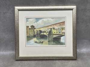 C. Pogni, Ponte Vecchio, Florence. Watercolour painting on paper