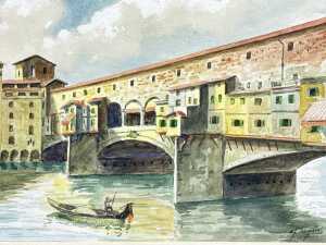 C. Pogni, Ponte Vecchio, Florence. Watercolour painting on paper - 2