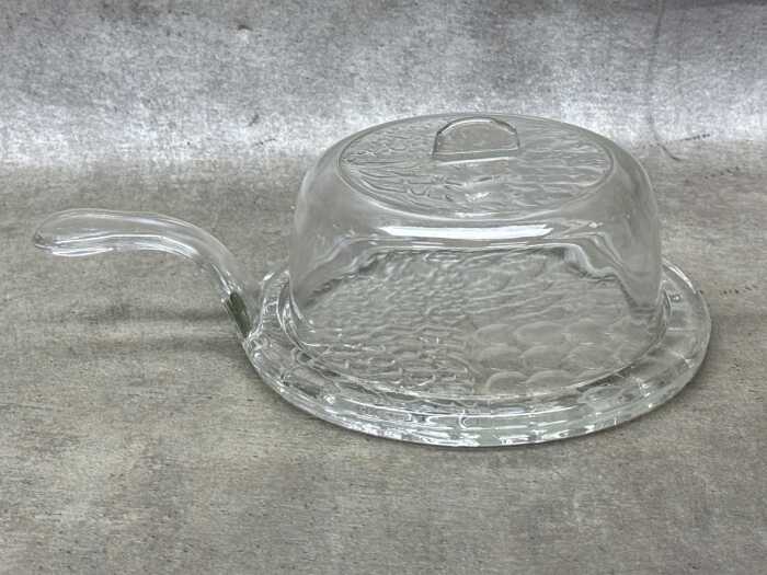 Early glass cheese platter with handle and domed lid