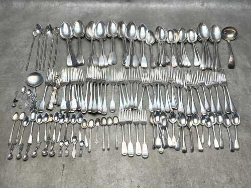 Assorted silver plated cutlery including antique English