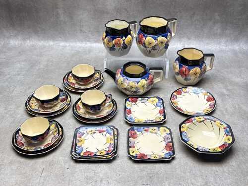 Royal Doulton 'Pansy' Art Deco porcelain, A/F
