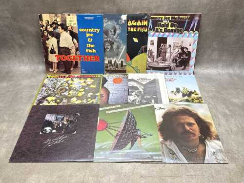 11 Country Joe McDonald vinyl records, including 'Here We Are Again'