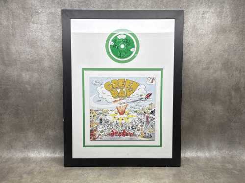 Green Day framed 'Dookie' LP cover and 'Basket Case' CD