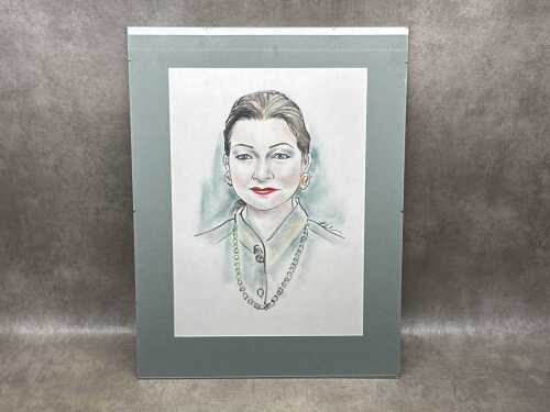 Artist unknown, portrait of a lady. Coloured pencil and ink drawing on paper