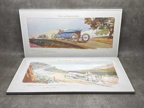 Pair of framed motoring prints, after Gamy and Montaut