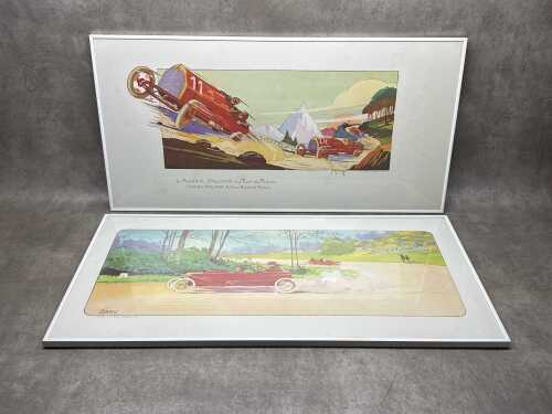 Pair of framed motoring prints, one after Gamy