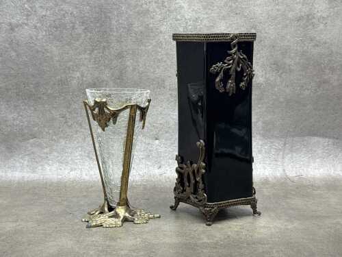 Two vases with metal mounts
