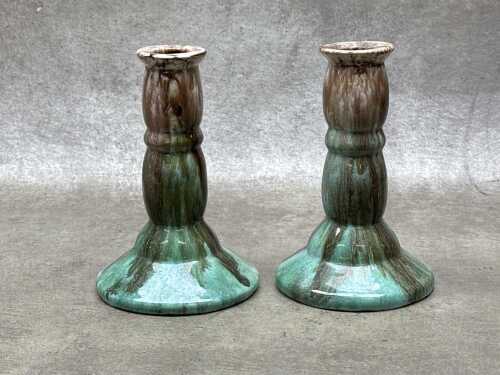 Pair of John Campbell drip glaze candlesticks