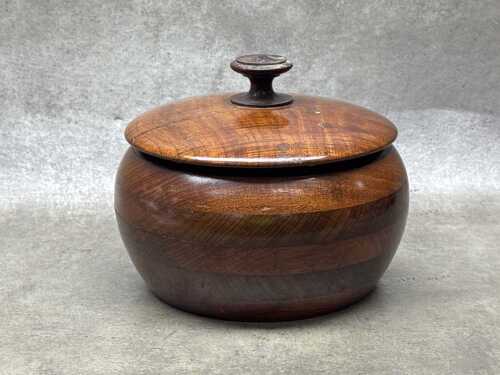 Hand-turned timber striped round box with lid
