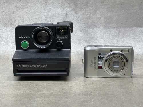 Nikon and Polaroid cameras