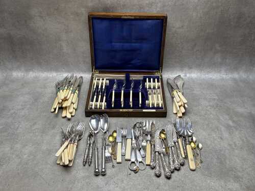 Assorted cutlery including antique