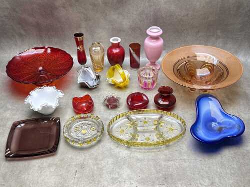 Assorted coloured glass, including midcentury and antique