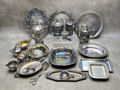 Assorted silver-plated tableware