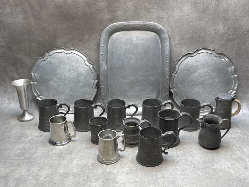 Pewter servingware and tankards