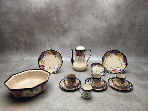 Royal Doulton 'Pansy' Art Deco porcelain, A/F