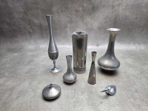 Pewter vases, mainly Selangor