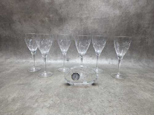 Six Royal Doulton 'Jasmine' crystal wine glasses,