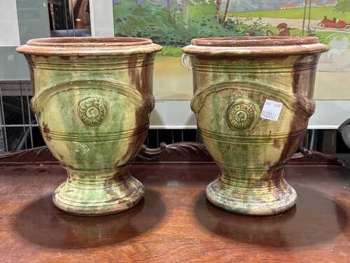 Pair of French Boisset D'Anduze glazed terracotta planters