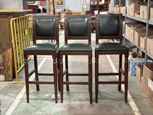 Set of three Chesterfield-style mahogany bar stools