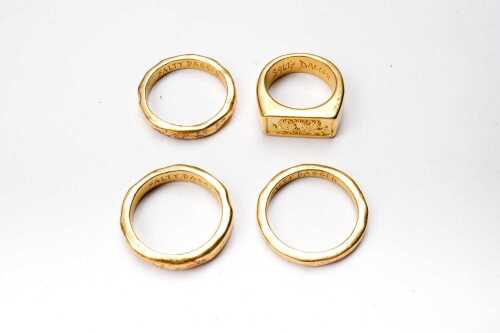 A collection of Salty Dagger men's rings in gold plated sterling silver