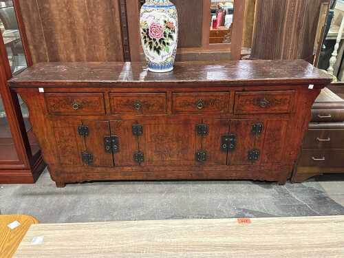 Chinese red lacquered elm sideboard