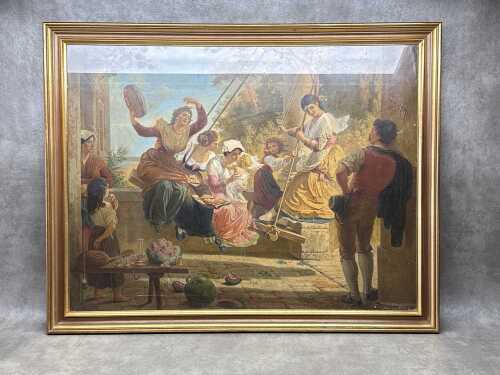 Carl von Blaas (1815-1894) (after), Frolicking in the Garden, antique lithograph on paper