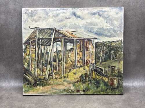 Betty Jungwirth, Tanner's Old Barn, Toongabbie. Oil painting on linen