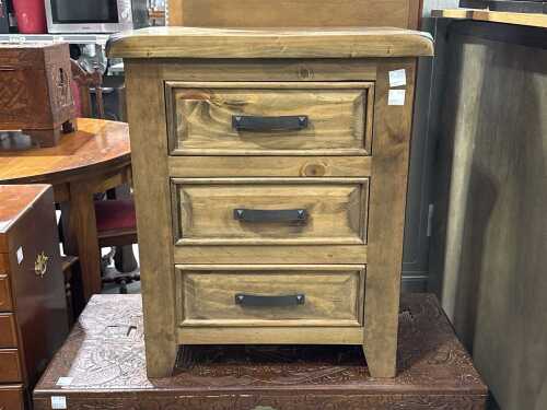 Rustic three-drawer bedside cabinet