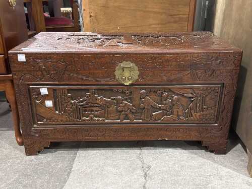 Chinese carved camphorwood trunk