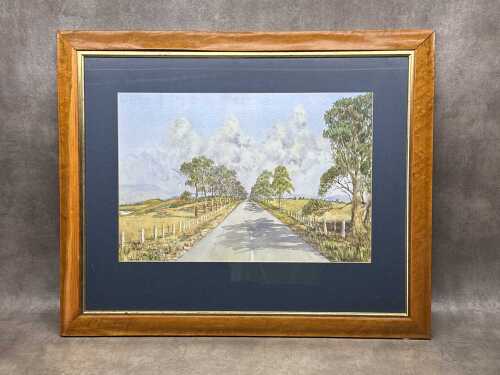 John Flexmore (1911-2004), highway through Australian landscape, 1983. Watercolour painting on paper