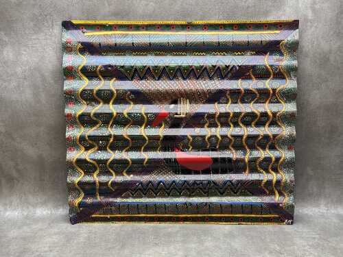 Fleur McHarg (working 1990s), Herritage (sic) of the Black Swans, 1990. Enamel painting on corrugated iron
