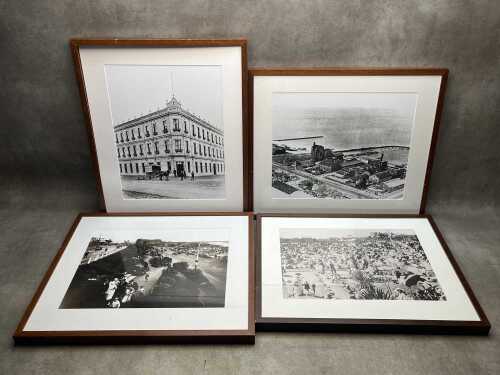Set of four framed reproduction photographic scenes of old Melbourne
