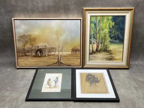 Four Australian themed artworks, including two landscape paintings