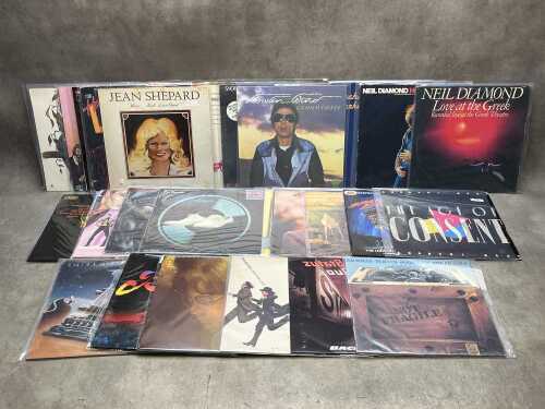 Thirty vinyl records, mostly Rock and Pop