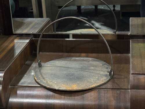Antique cast iron hanging cooking griddle